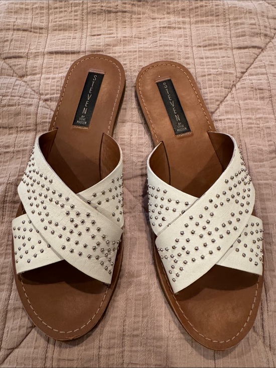 Steven By Steve Madden Shoes - Steven By Steve Madden White Studded Crisscross Slide Sandals